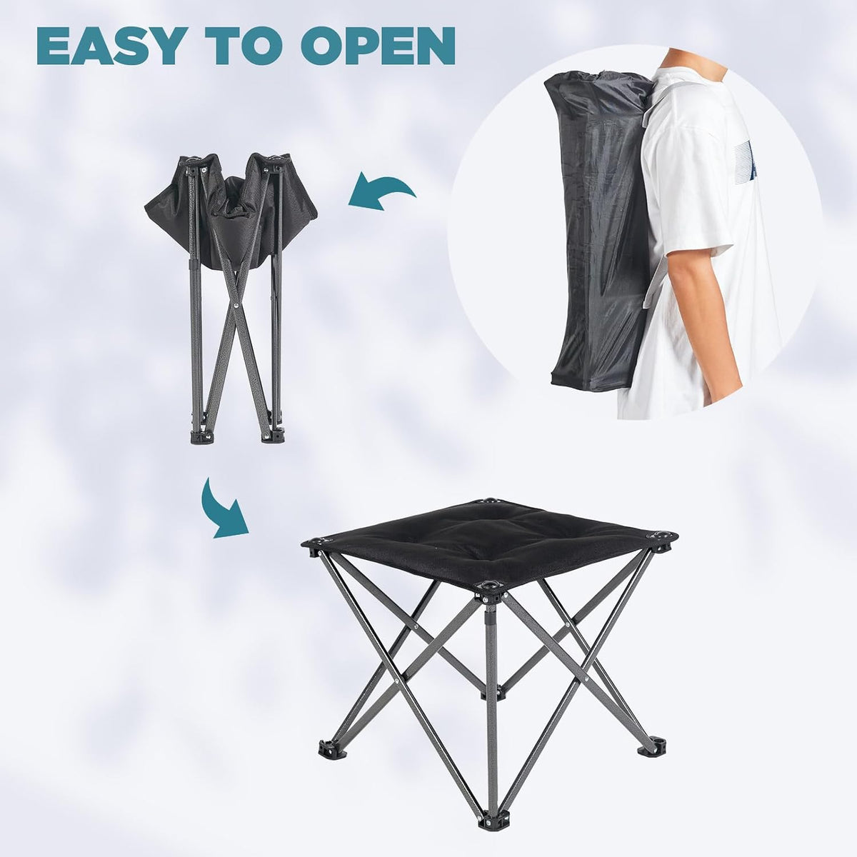 Black Oversized Padded Folding Camping Stool