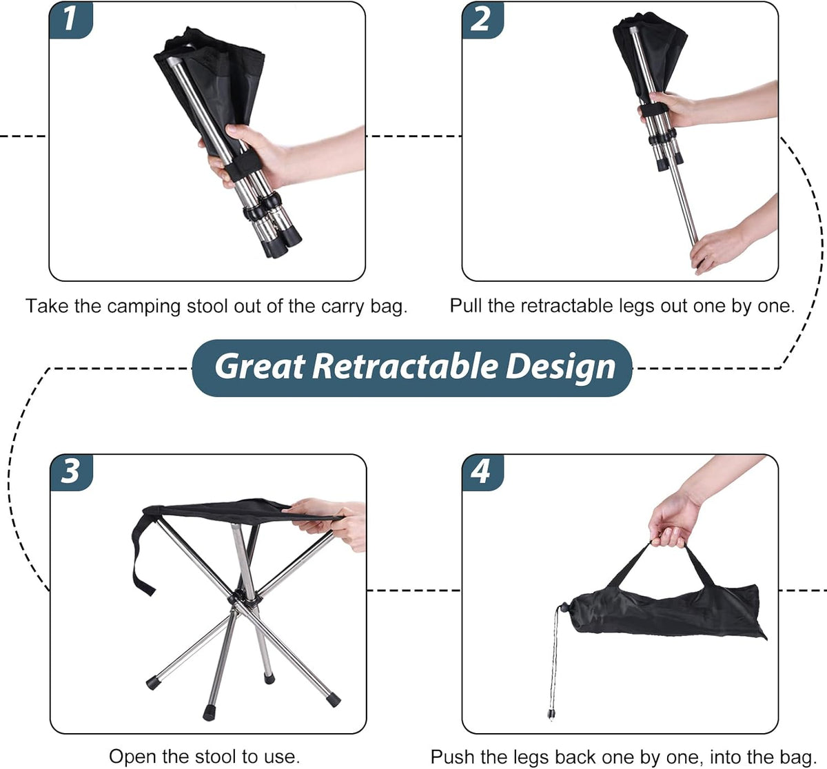Telescopic Compact Folding Stool with Bag