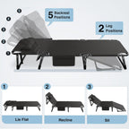 Camping Cot 5+2 Positions Adjustable Reclining Folding Camping Cot Sleeping Bed Cots for Adults Outdoor Portable Chaise Lounge Chair W/Carry Bag Pillow Cushion for Home Nap Beach Travel