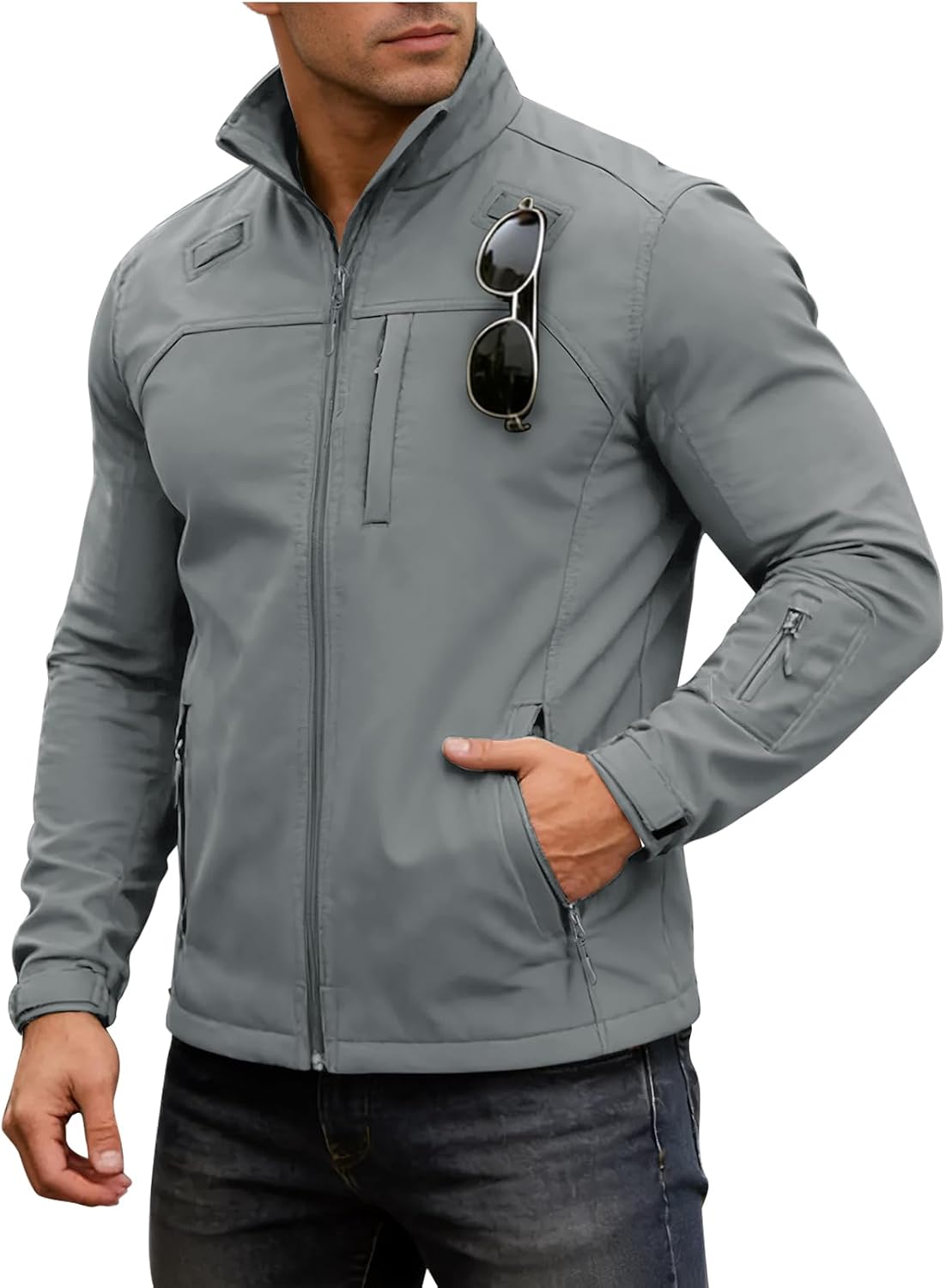 Men's Lightweight Softshell Jacket, Fleece Lined, Waterproof and Windproof, Tactical Jacket, Outdoor Hiking