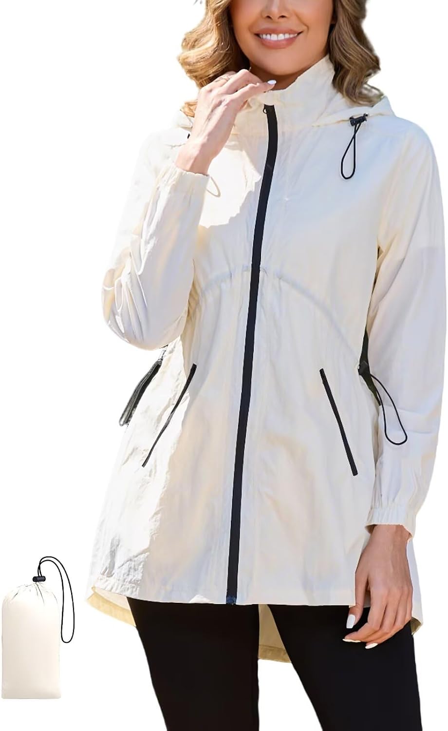 Women Rain Jacket Lightweight Waterproof Jacket With Hood Outdoor Packable Raincoat with Pockets S-XXL