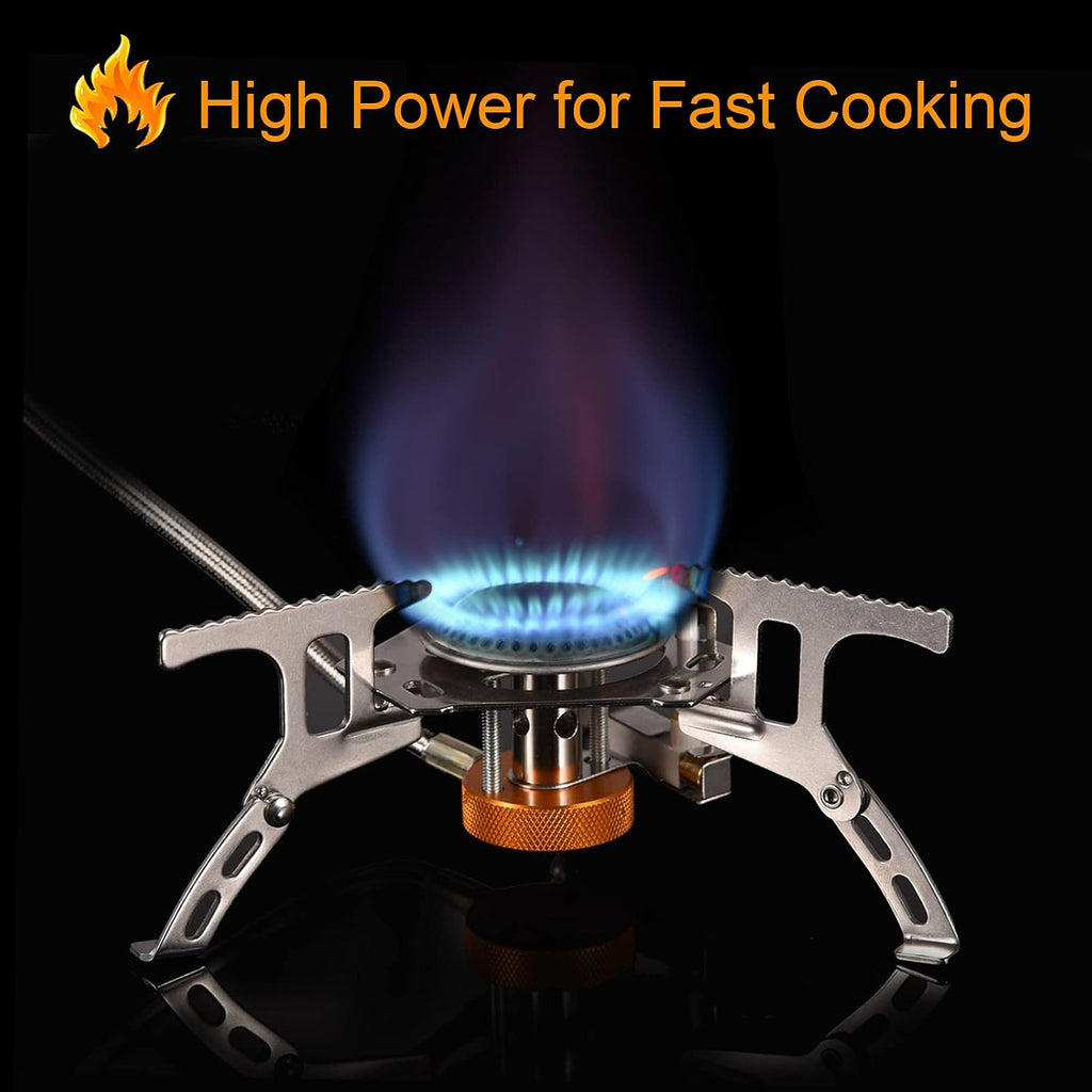 Portable Camping Gas Stove with 1 Propane Tank Adapter, Foldable Camp Stove Backpacking Stove with Piezo Ignition for Outdoor Hiking Cooking Burner