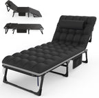 Camping Cot 5+2 Positions Adjustable Reclining Folding Camping Cot Sleeping Bed Cots for Adults Outdoor Portable Chaise Lounge Chair W/Carry Bag Pillow Cushion for Home Nap Beach Travel