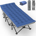 Oversized Camping Cot XXL, Folding Cot for Adults,79" L x 32" W x 19" H Camp Cot, Sleeping Cot with Mattress, Carry Bag, Cot Bed for Tent, Office, Support 500lbs, Grey Cot+ Blue Pad