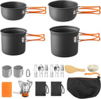 15PCS Portable Camping Cooking Set with Stove Top, Non-Stick Camping Pots and Pans Set, Lightweight Stackable Pot Pan Bowls Soup Spoon with Storage Bag for Camping, Outdoor Cooking