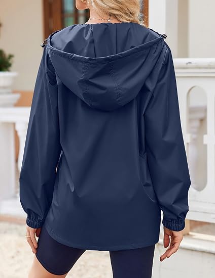 Women Waterproof Rain Jacket With Hood - Lightweight Windbreaker Raincoat With Pockets for Outdoor