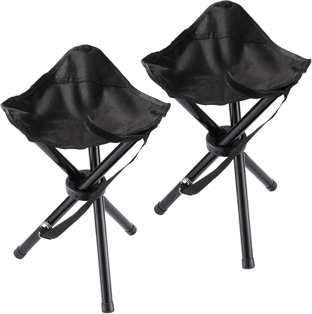 2-Piece Black Portable Tripod Stool Set