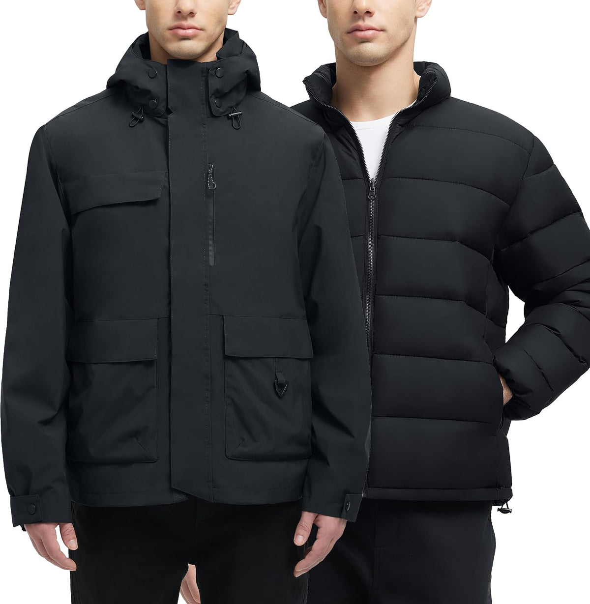 Men's 3 in 1 Waterproof Winter Jackets Ski Warm Snow Rain Coat Puffer Liner Hood Windbreaker