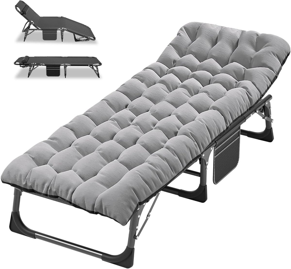 Folding Camping Cot W/Mat for Adults, Adjustable Heavy Duty Outdoor Bed, Layer Oxford Travel Camp Cots