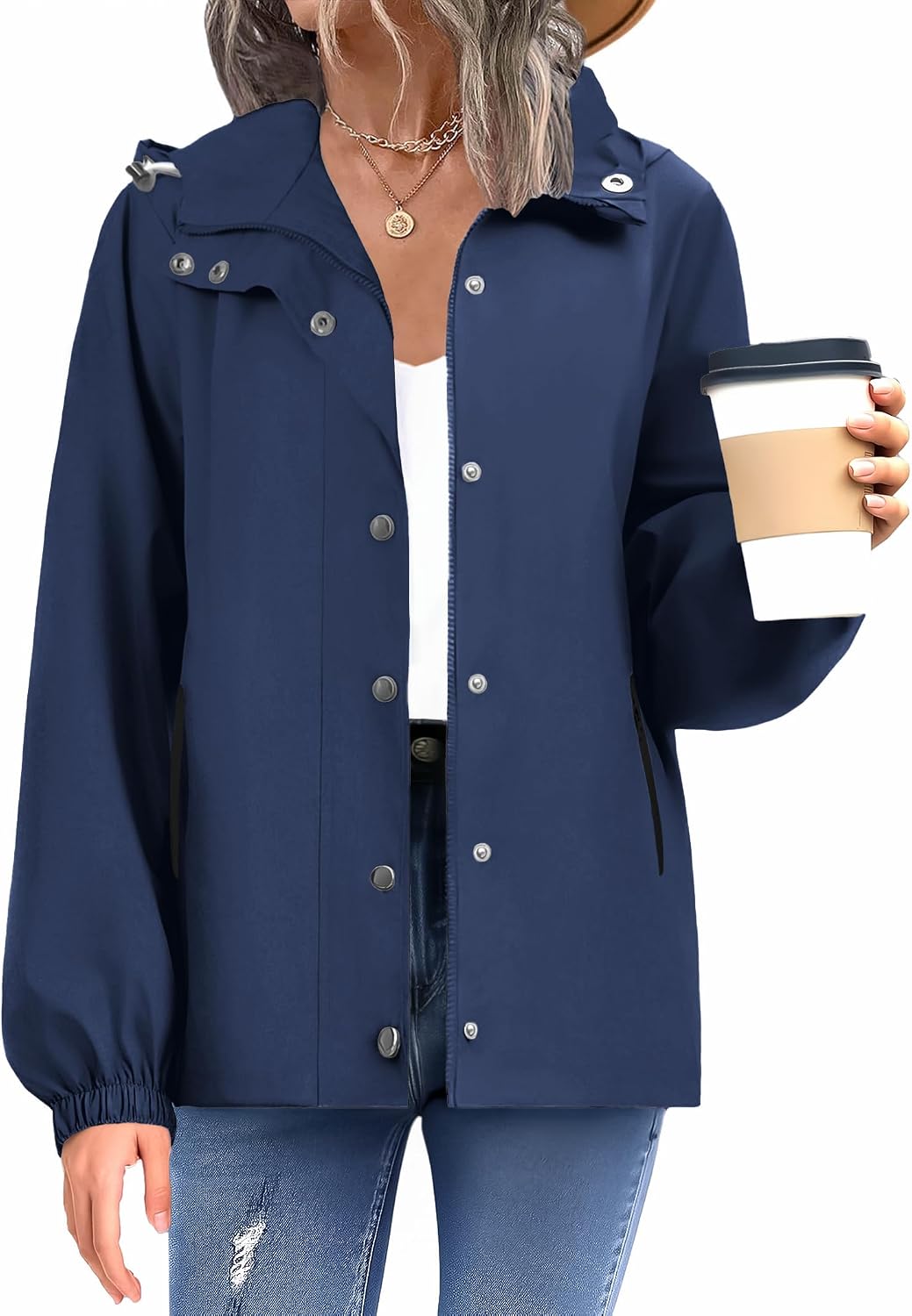 Women Waterproof Rain Jacket With Hood - Lightweight Windbreaker Raincoat With Pockets for Outdoor