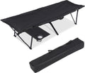 Folding Camping Cot with Table for Adults, Portable and Lightweight Sleeping Bed for Outdoor Traveling, Hiking, Easy to Set up, Black