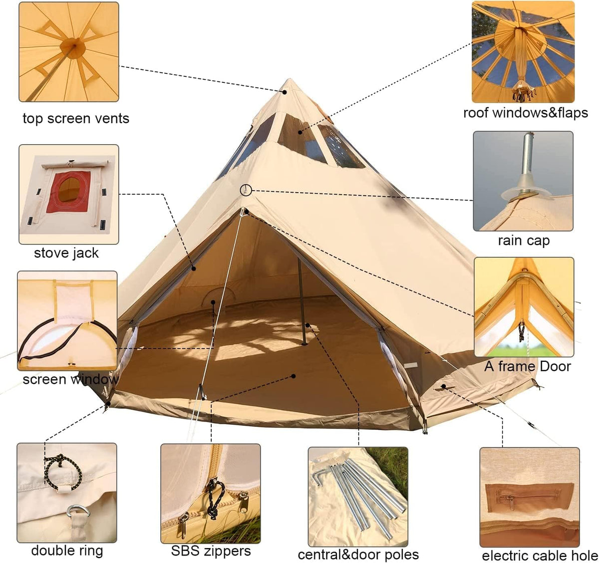 6-8 Person Waterproof Canvas Bell Tent