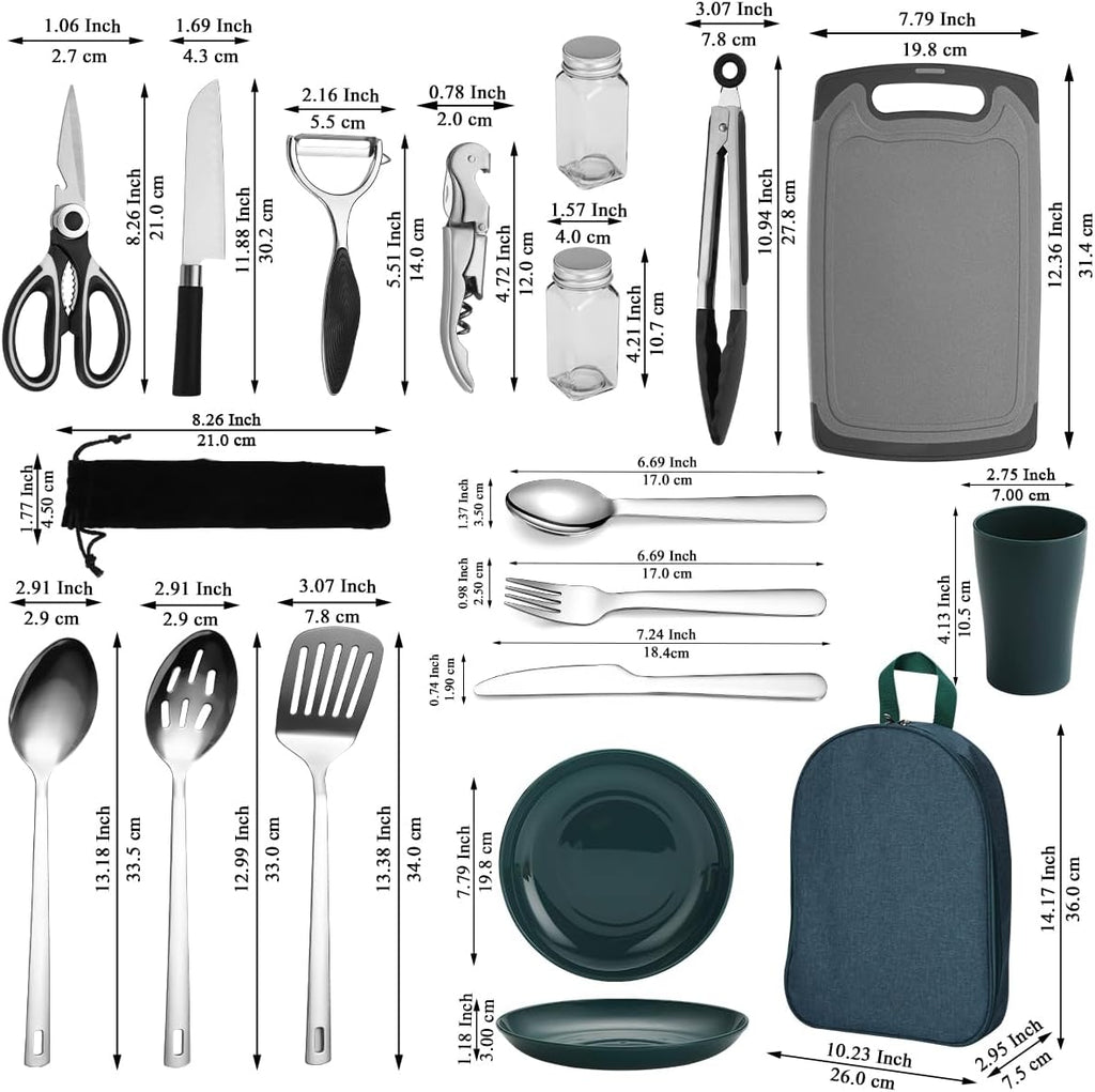 Portable Camping Cookware Set 23 Pieces Cookware Kit, Portable Outdoor Cooking and BBQ Ware for Travel, Picnics, Camping, BBQ, Party, and Other Outdoor Activities.