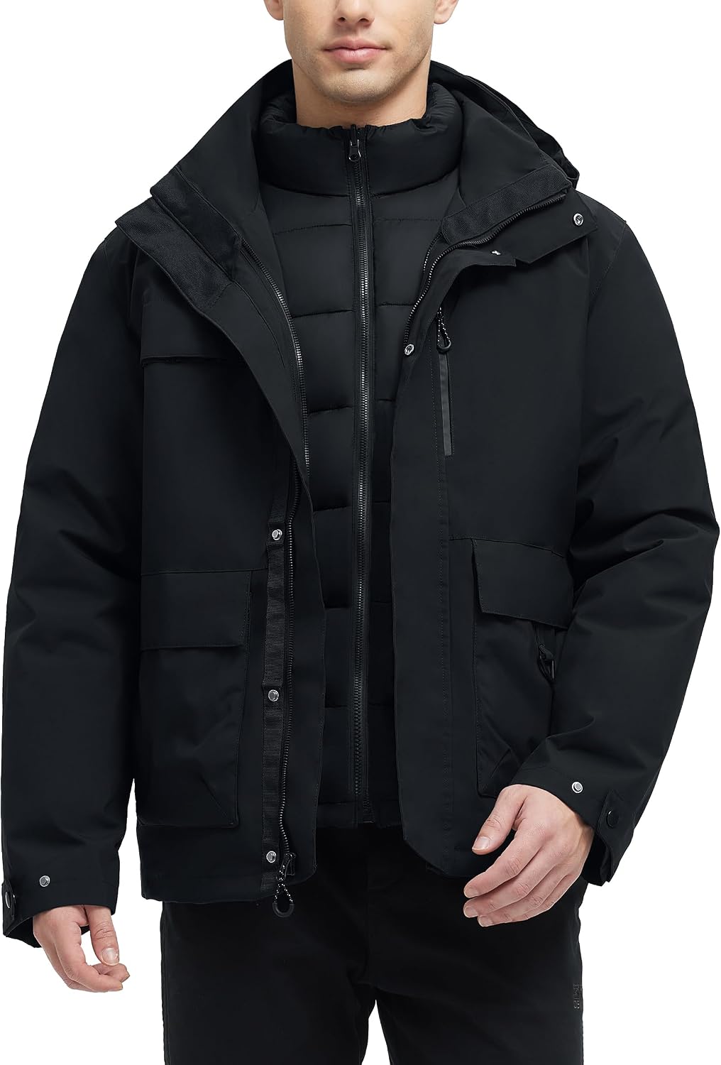 Men's 3 in 1 Waterproof Winter Jackets Ski Warm Snow Rain Coat Puffer Liner Hood Windbreaker