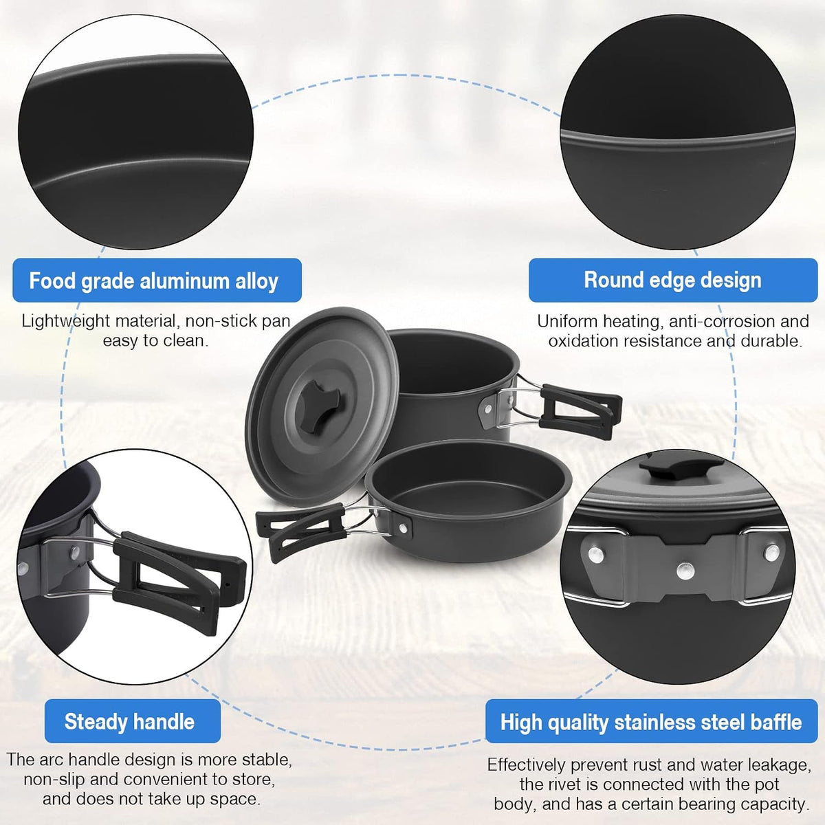 Camping Cookware Set 12 Pieces Outdoor Tableware Set Portable Aluminium Folding Camping Pot Kettle Cutlery Pot for 2-3 People Outdoor Kitchen Hiking Camping