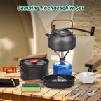 Camping Cookware Set, 13-Piece Foldable Outdoor Crockery Set with Camping Pot, Camping Frying Pan and Teapots for Hiking Outdoor Cooking Picnic 1-4 People