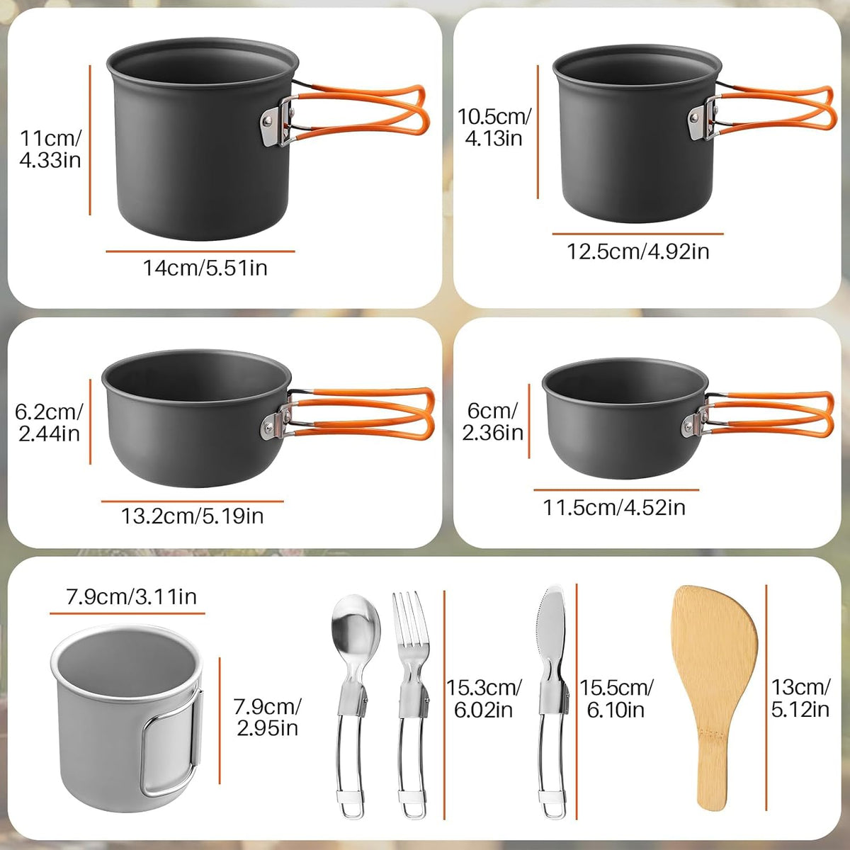 15PCS Portable Camping Cooking Set with Stove Top, Non-Stick Camping Pots and Pans Set, Lightweight Stackable Pot Pan Bowls Soup Spoon with Storage Bag for Camping, Outdoor Cooking