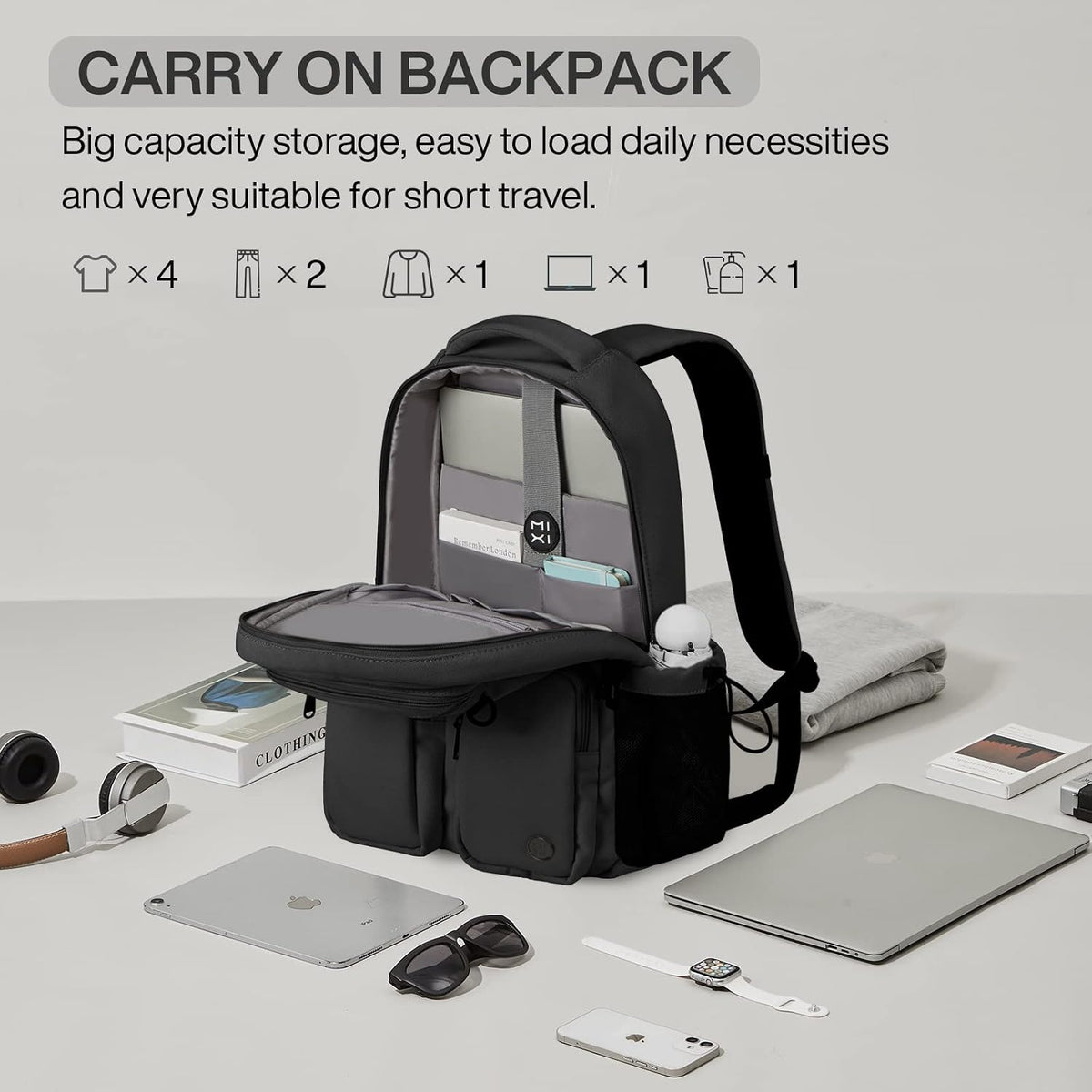 Travel Laptop Backpack, Lightweight Durable School Bookbag Men Woman 15.6" Computer Bag, Water Resistant Outdoor Hiking Backpacks With Multifunction Pockets, 17 Inch, Black