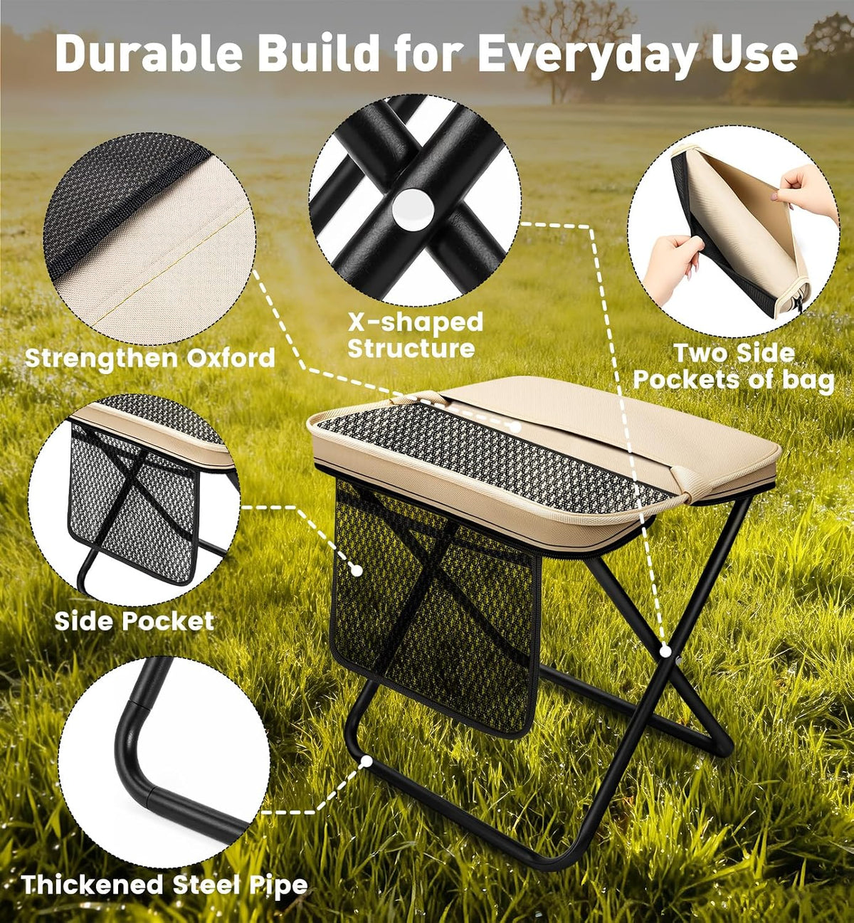 2-Pack Khaki Large Folding Camping Stools