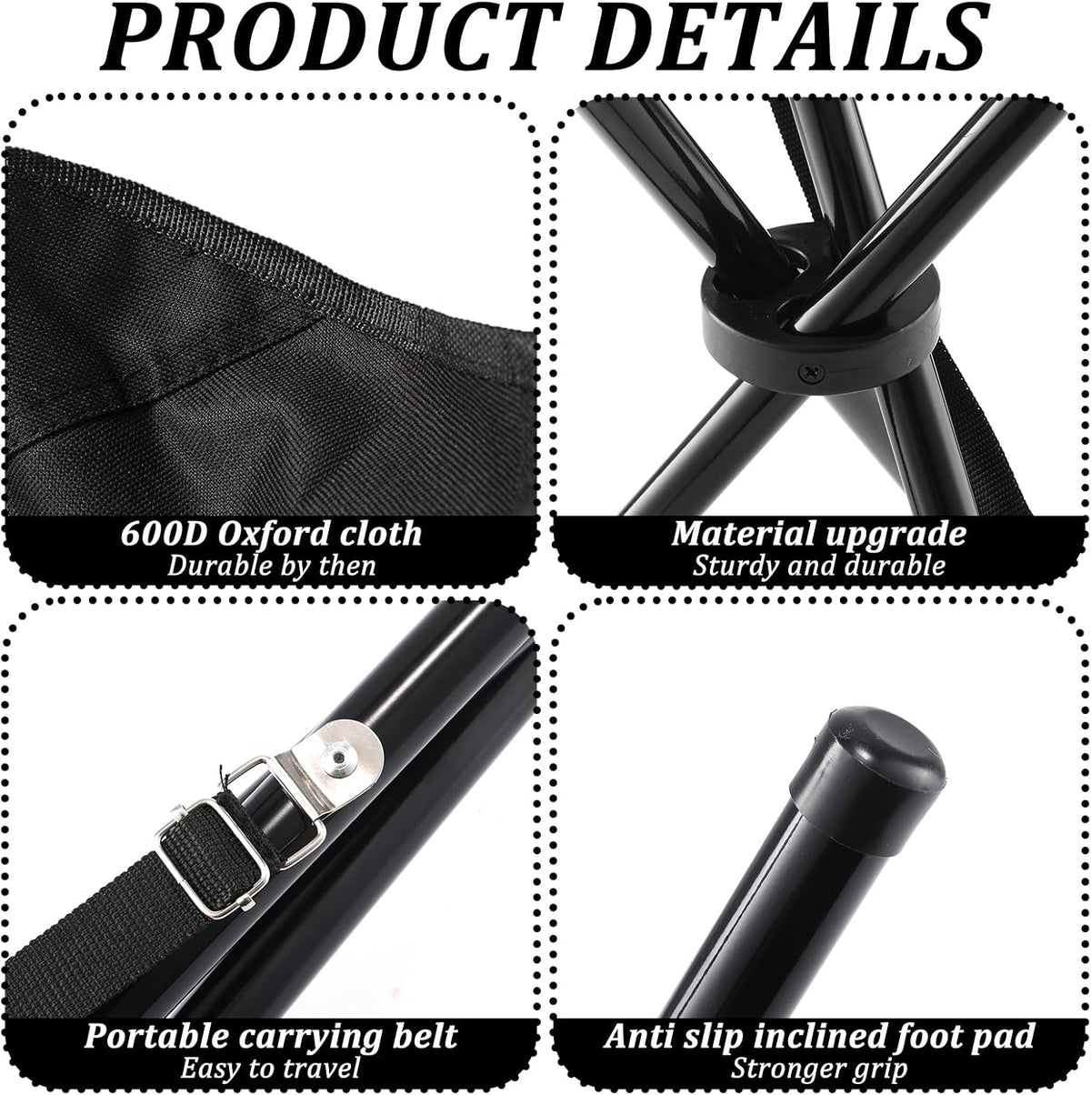 2-Piece Black Portable Tripod Stool Set