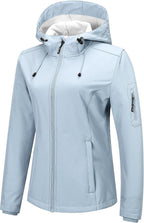 Women Softshell Jacket with Hood Fleece Lined Warm Lightweight Waterproof Insulated Windbreaker